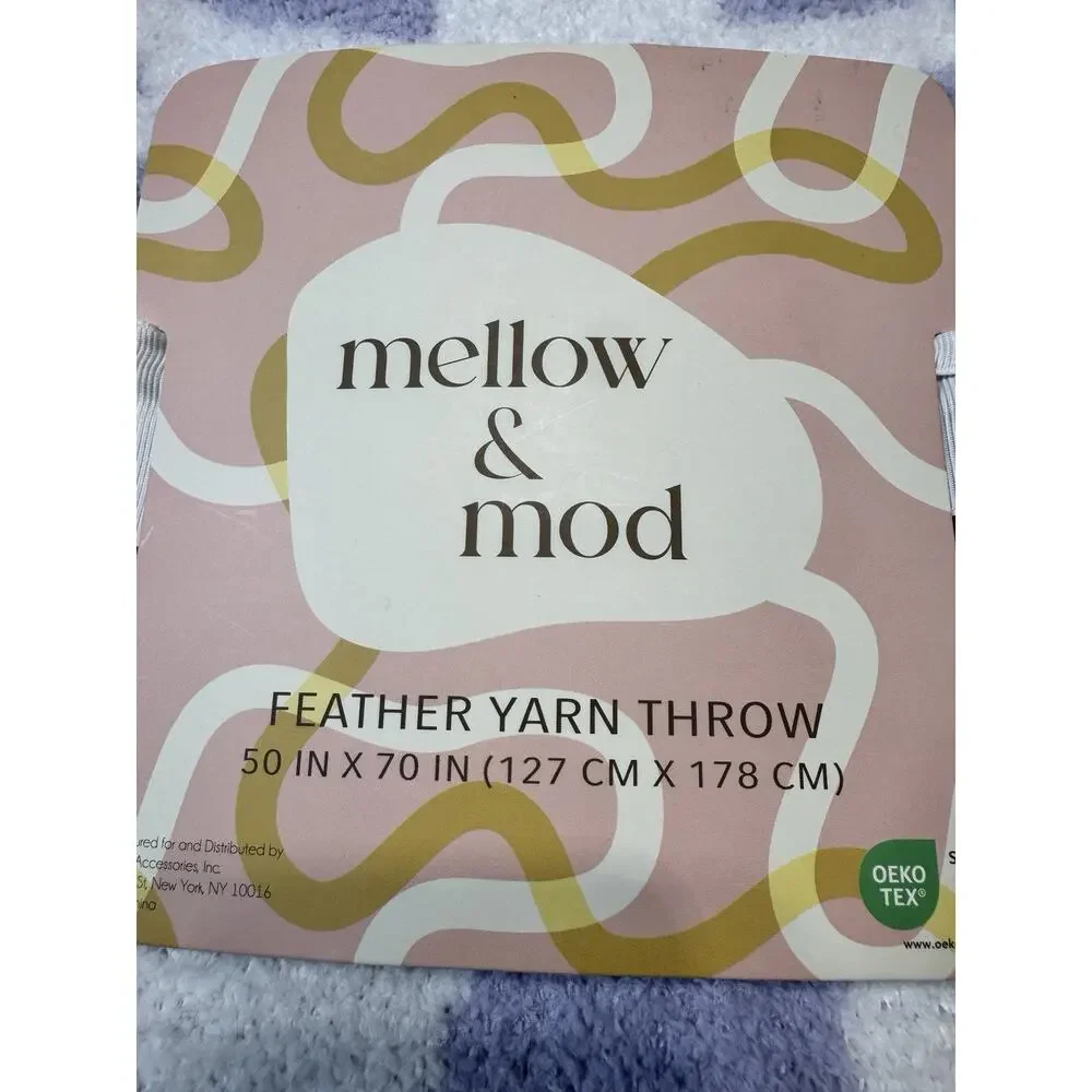Mellow & Mod Feather Yarn Blanket Lavendar & White Check 50 X 70 in